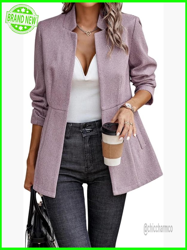 Open Front Notch Lapel Long Sleeve Blazer Jacket